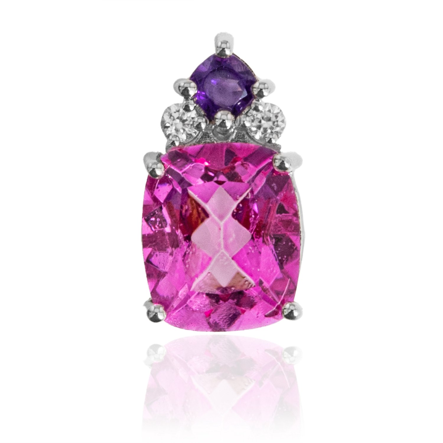 Hanger van roze kwarts en amethist in sterlingzilver