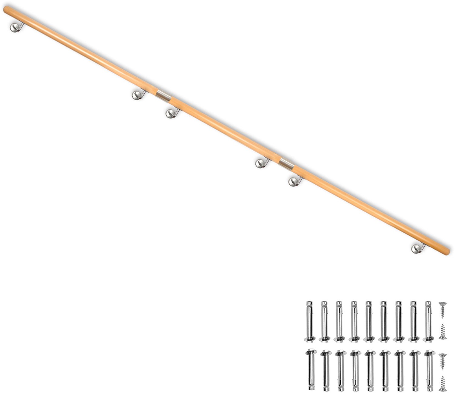 Beukenhouten trapleuning – Trapleuning / Wandleuning – Zijmontage – Lengte naar keuze: 50 – 500 cm