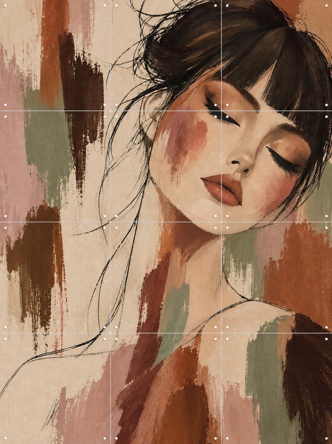 IXXI Falling Softly, Moonheart Artworks - 60 x 80 cm - Grote wanddecoratie en posters - Realisme, Modern, Kwaststreken, Woonkamer, Slaapkamer, Mensen Bruin / Groen