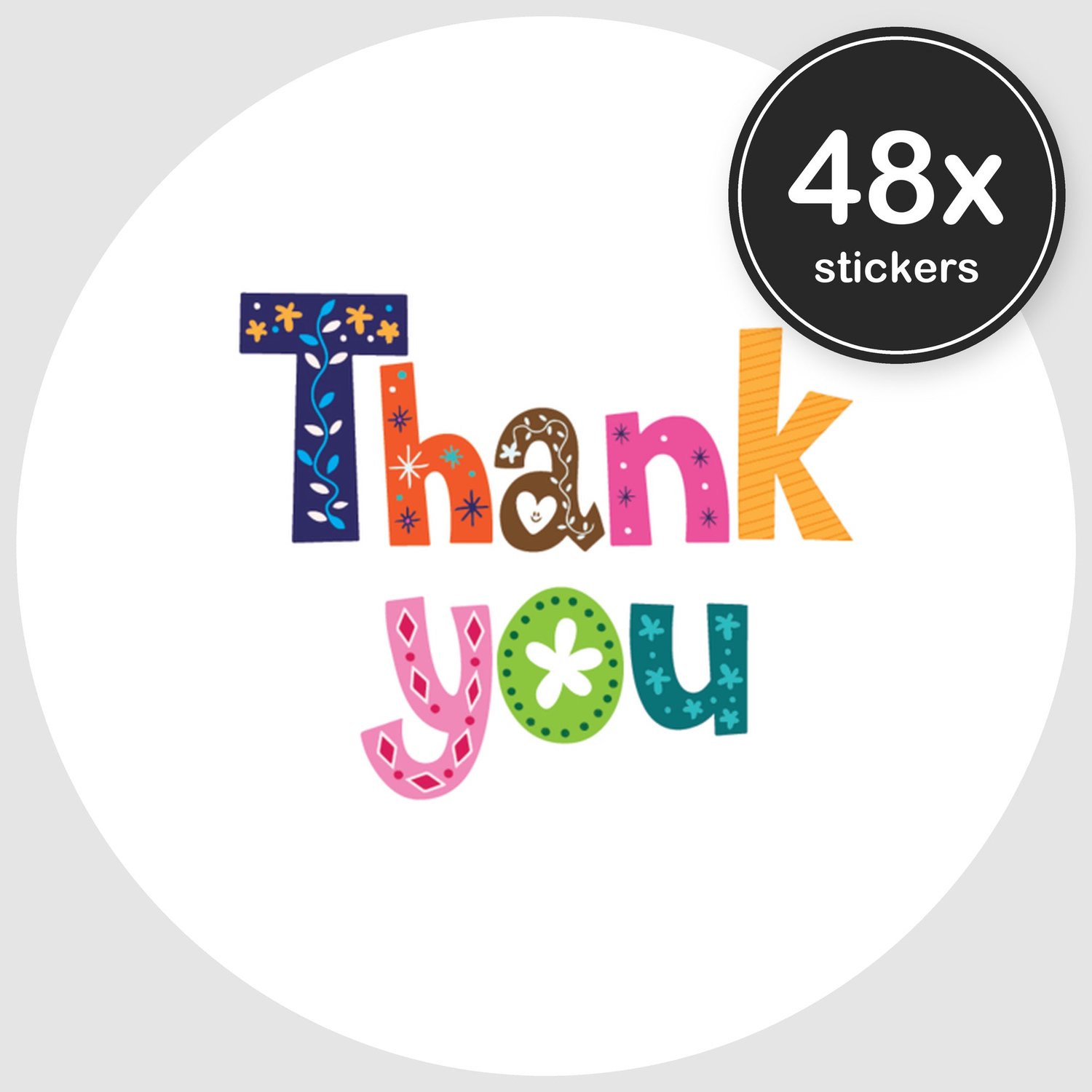 Sluitstickers Bedankt - 48 stuks - Rond 30 mm - Bedankt Stickers - Sluitzegel Envelop - Design 008
