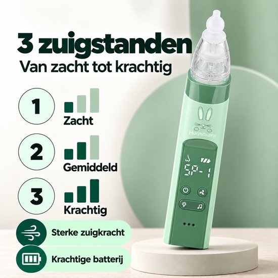 Hunnybunny - Elektrische Neusreiniger Baby - 3 Krachtige Zuigstanden - Gekleurde Verlichting - Inclusief 4-delig Verzorgingssetje — afbeelding 3