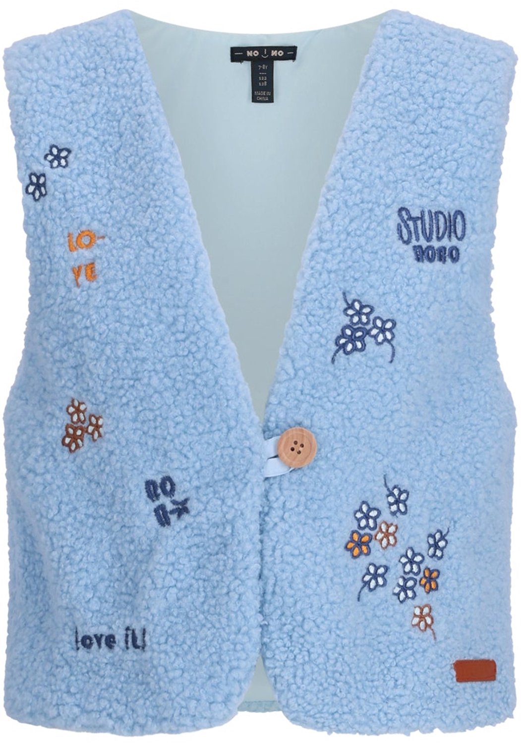 NONO - Kadi Teddy Gilet with embro - Ice Cold Blue - Maat 104