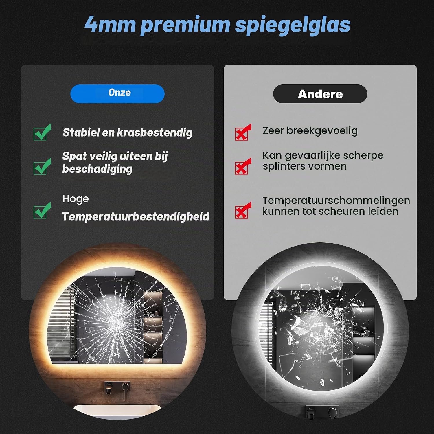 LumiArc Halfronde Badkamerspiegel met LED Verlichting, Dimbaar, 100 × 70 cm, 3 Lichtkleuren, Anti-condensfunctie, Touchbediening