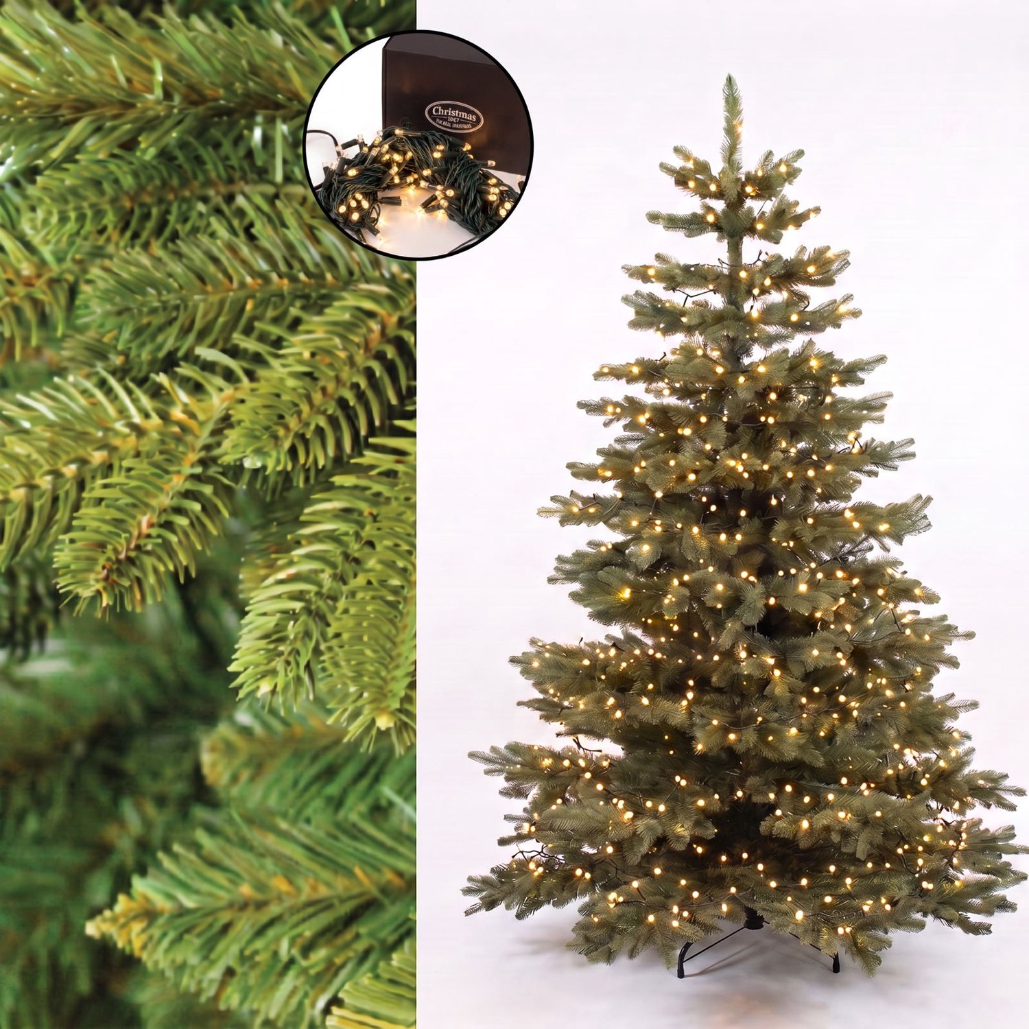Levensechte Nordmann Kerstboom 180cm (zeer luxe en vol: 1.915 takjes, incl. 990 realistische takjes) - incl. 200 warm witte lampjes - 3 jaar Garantie - Unieke Natuurlijke Structuur - Zeer makkelijk op te zetten - Nederlands Design van Christmas1967