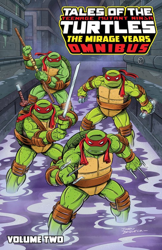 Cover van Tales of the Teenage Mutant Ninja Turtles: The Mirage Years Omnibus, Volume Two met vier schildpadden in rioolwater.