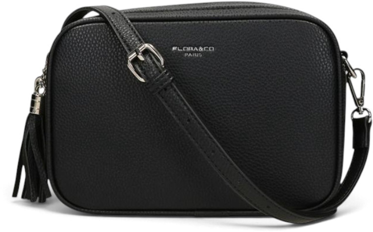 Flora&Co - KAEL - zacht generfd imitatieleer - crossbody handtas dames- 2 vakken met rits - lange instelbare riem - zwart