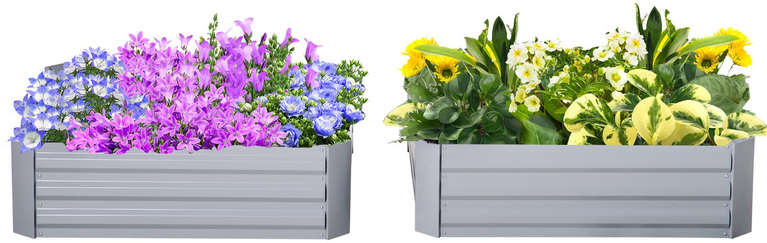 Sunona Bloembakken - 2-delige set - Van verzinkt staal - 100 x 100 x 30 cm - Grijs