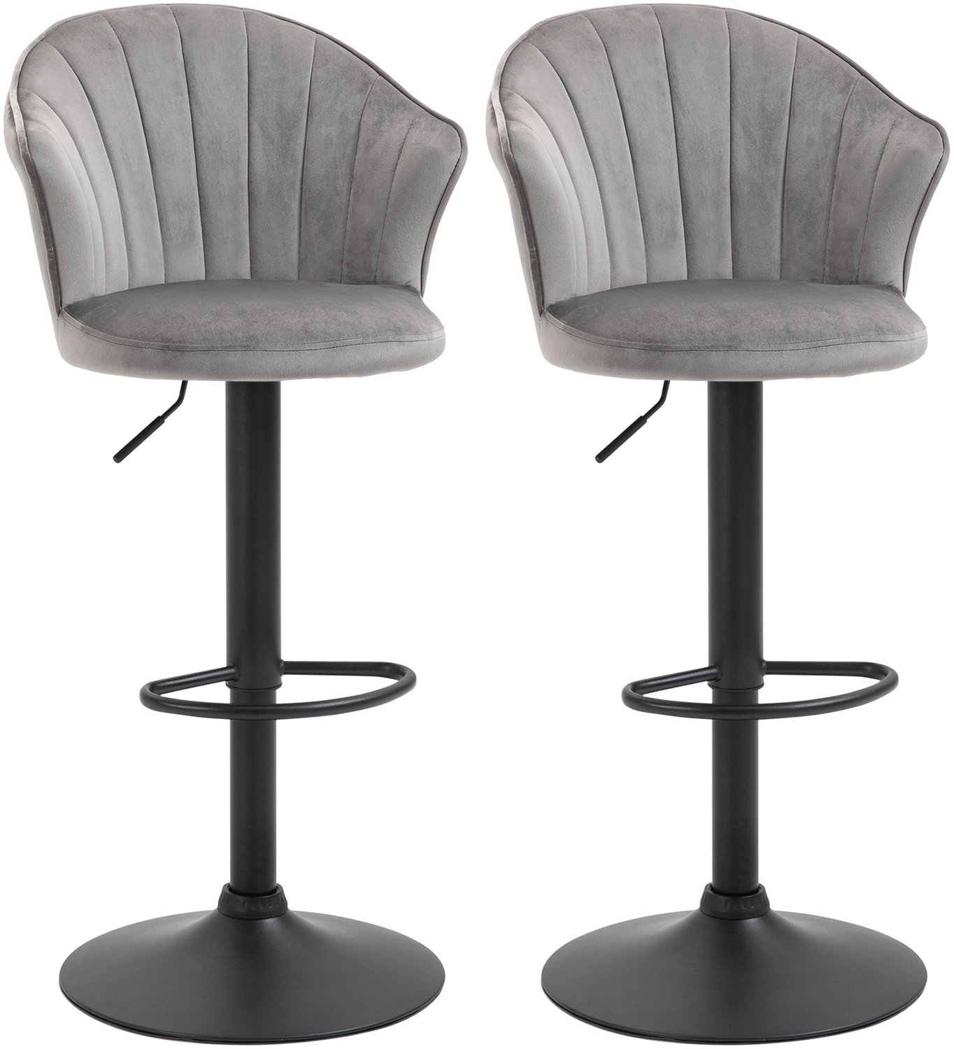 Homona Barkrukken - Set van 2 - Draaibaar en in hoogte verstelbaar - Met voetsteun en knoopdetails - Polyester - 54 x 56 x 91-111 cm - Grijs