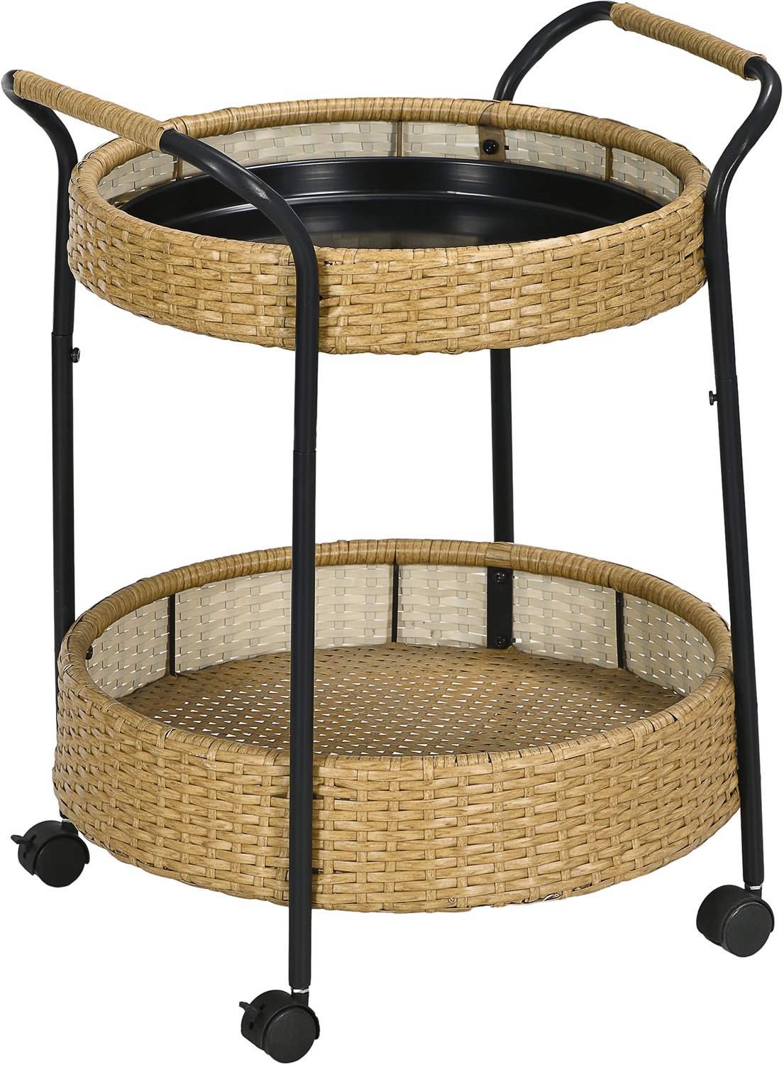 Sunona Servierwagen - Met 2 etages - Met wielen en remmen - PE-rotan en staal - Ø50 x 66 cm - Geel