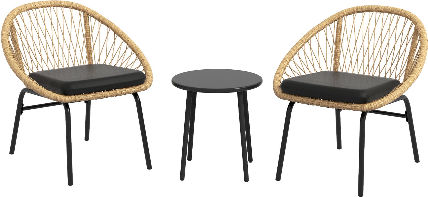 Sunona 3-delige Bistroset - Met 2 stoelen en tafel - PE-rotan - Ø40 x 45 cm - Zwart/Geel