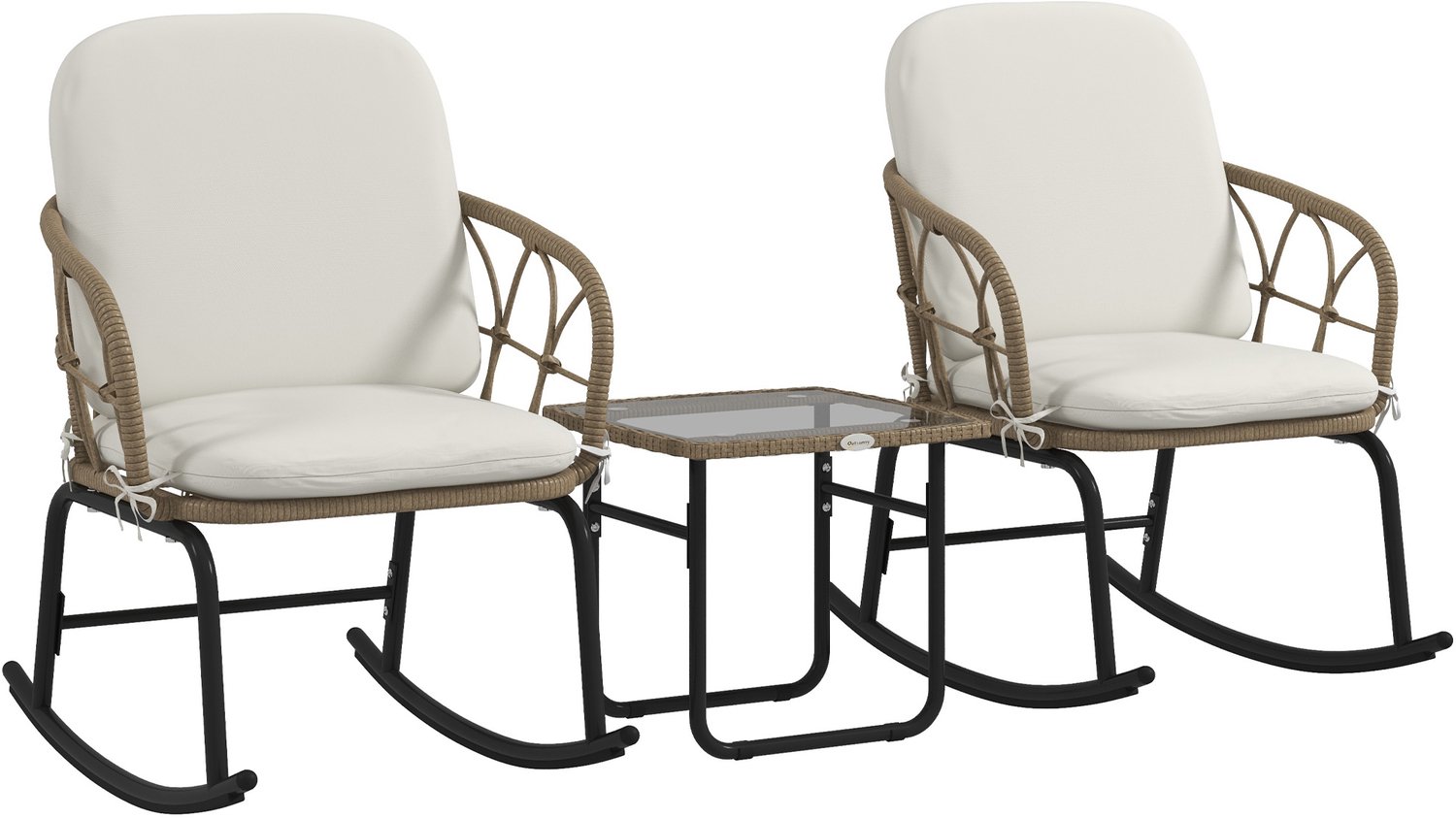 Sunona Schommelstoelset - Met 2 stoelen en tafel - PE-rotan - 63 x 82 x 75 cm - Geel/Creme