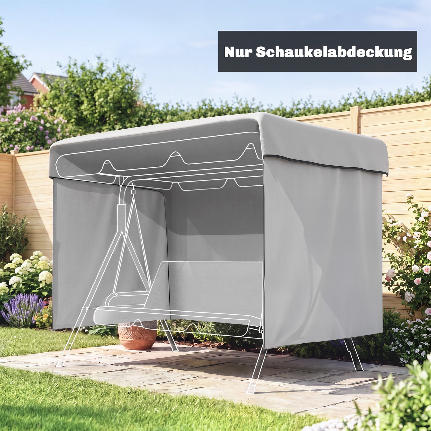 Sunona Beschermhoes voor tuinmeubelen - Voor Hollywoodschaukel en XL-meubels - Met rits en trekkoord - 215 x 155 x 150 cm - Grijs