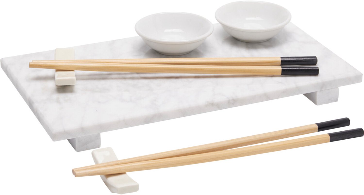 EH Excellent Houseware - Sushi serveerset ORIA voor 2 personen, 9 onderdelen, marmeren schaal