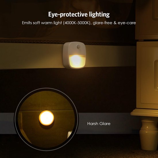 3 Stuks LED Nachtlamp met Bewegingssensor - Draadloze Trapverlichting op Batterij - Warm Wit - 3 m Bereik - 120° Sensor - Automatisch Aan/Uit - Zelfklevende Kastverlichting voor Hal, Badkamer, Keuken & Slaapkamer — afbeelding 3