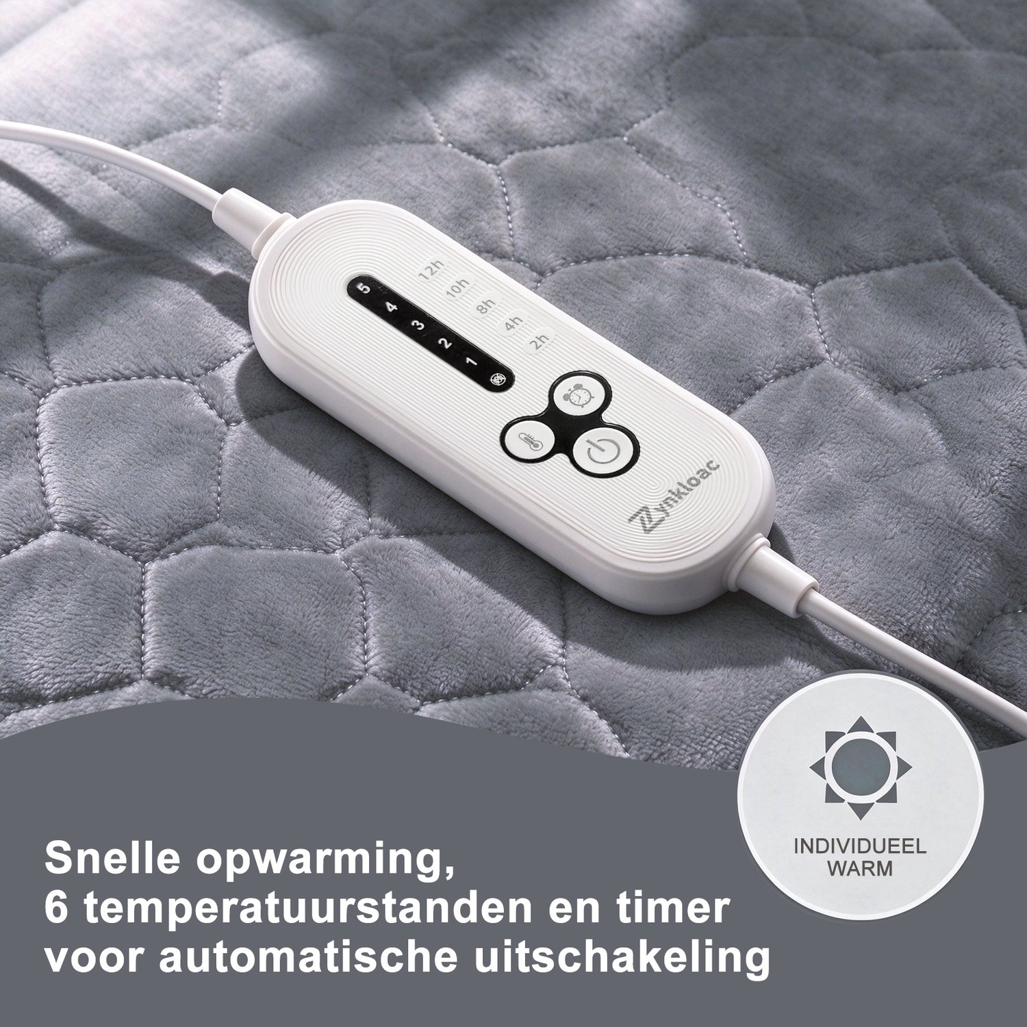 Zynkloac Elektrische onderdeken - Elektrische deken 180x90CM 1 Persoons- 5 Warmtestanden - Tijdfunctie-Sinterklaas Cadeau -Extra snel warm - Automatische uitschakeling -Oververhittingsbeveiliging - Niet wasbaar – foto 4