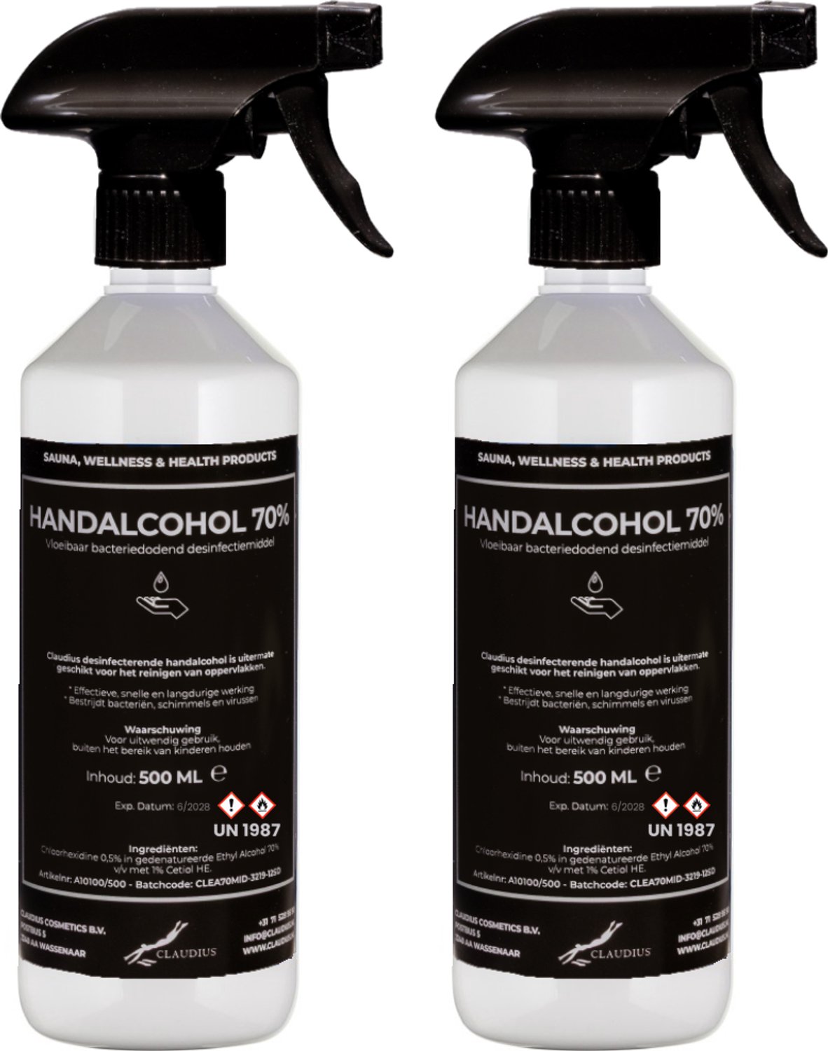 Handalcohol spray 70% - 500 ml met spraykop - set van 2 stuks