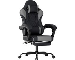 Gamingstoel - Ergonomische Bureaustoel - Met lendensteun - Verstelbare Rugleuning - Verstelbare hoek (90°-145°) - Verstelbare hoofdsteun - Met Armleuningen En Voetsteun - Grijs