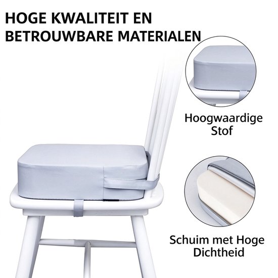 Zitverhoger voor Kinderen op Eetkamerstoel - 34x34x9 cm Lichtgrijs met Veiligheidsgordels en Wasbare Hoes - Antislip en Waterdicht — afbeelding 3