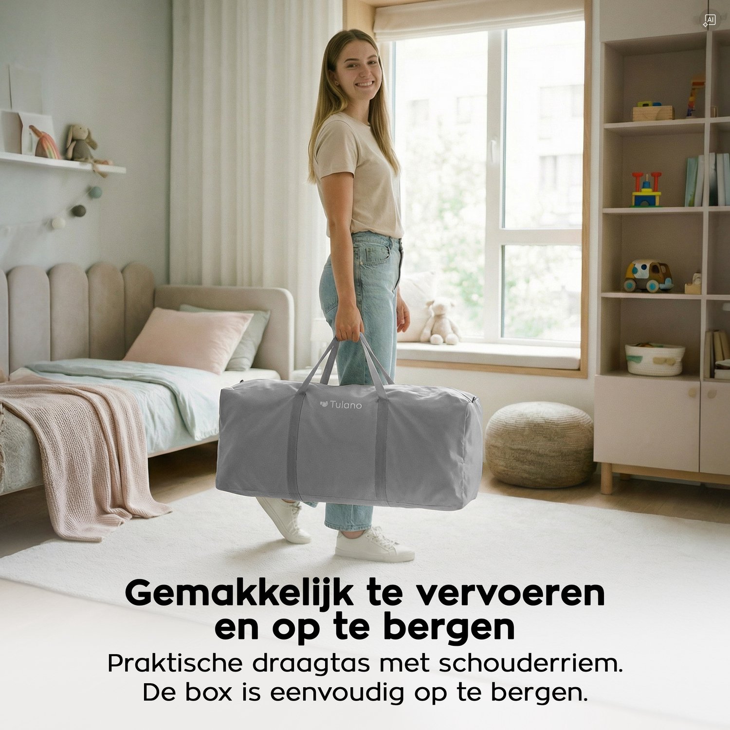 Tulano Cozy 30 - Grondbox - 125x125x66cm - Met draagtas - Inklapbare - Opvouwbare Baby Speelbox - zeshoek - voor binnen en buiten - ademend gaas - EN71 gecertificeerd - Grijs – foto 6