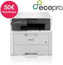 Witte Brother kleurenprinter met een roze cirkel met 50€ Reembolso en het EcoPro-logo.