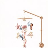 Baby Mobiel Zeedieren - 23cm Schijf - 50cm Hoogte - Stimuleert Visuele en Motorische Ontwikkeling - Zacht Pluche met Houten Houder - Naturel