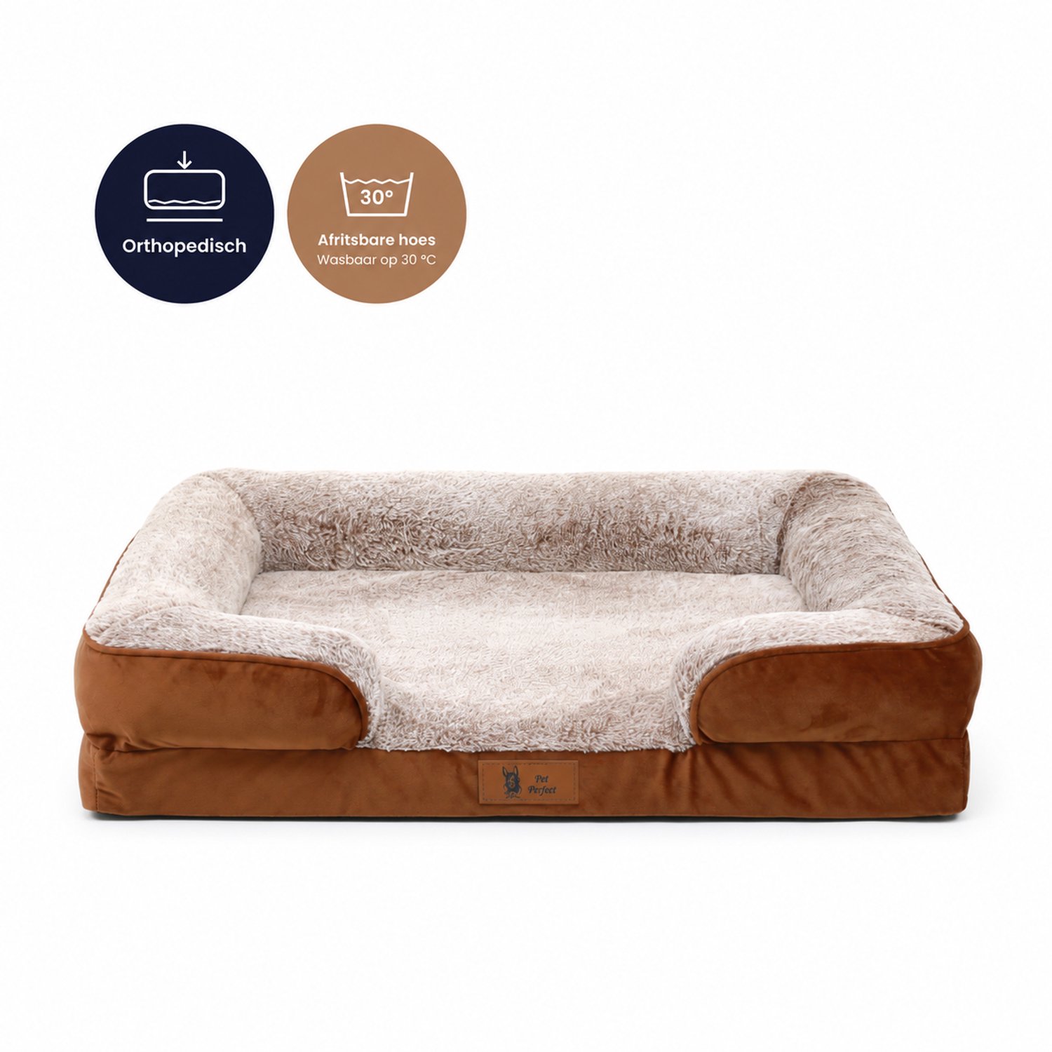 Pet Perfect Orthopedische Cosy Hondenmand - Wasbaar Hondenbed - Verhoogde Rand - Waterafstotende Binnenhoes - Antislip - 76x51 cm - M - Bruin