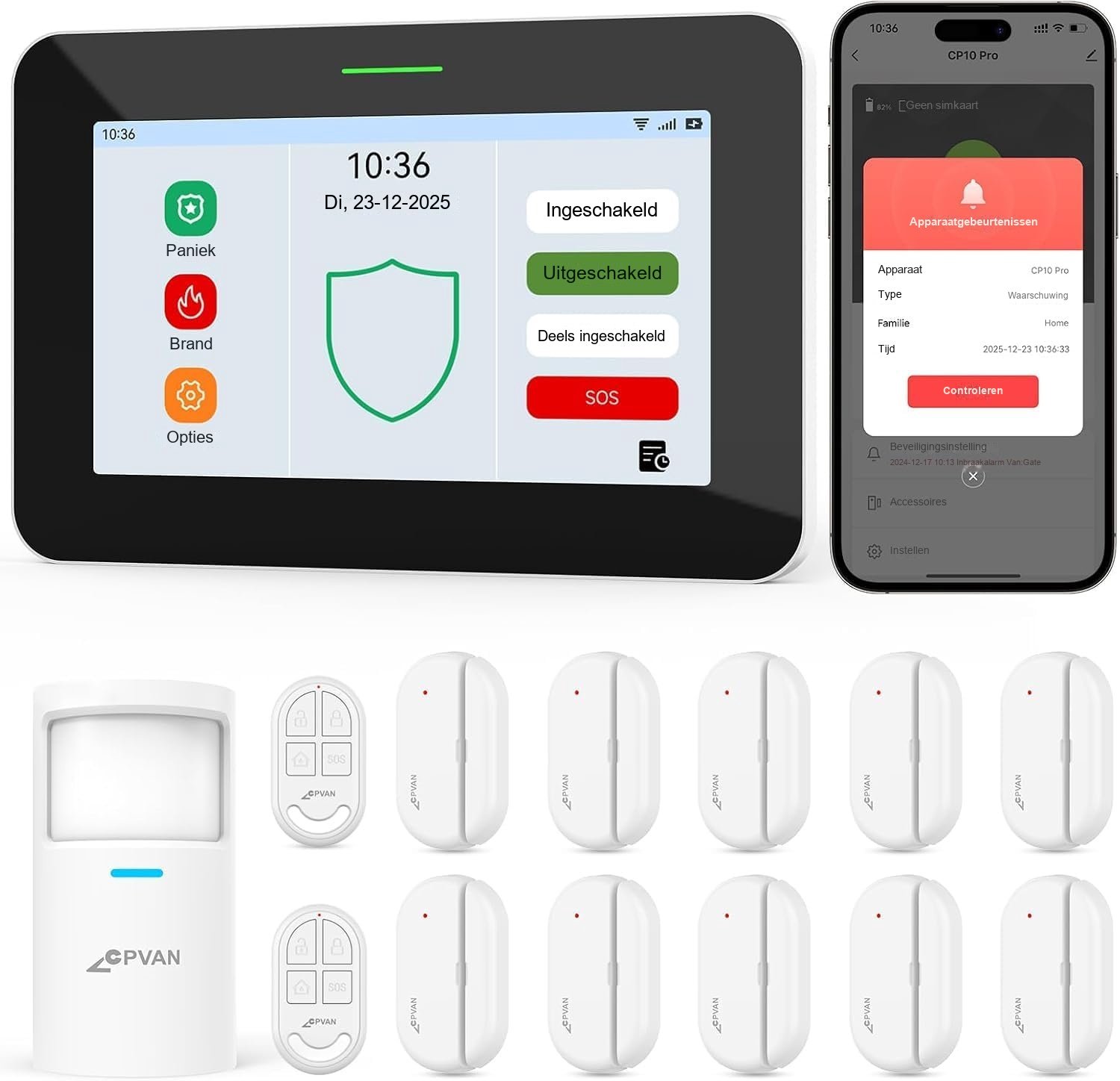 CPVAN Slim Alarmsysteem voor Huisbeveiliging - WiFi & GSM - 7 inch Touchscreen - Met App 110dB Sirene Bewegingssensor en Deursensoren