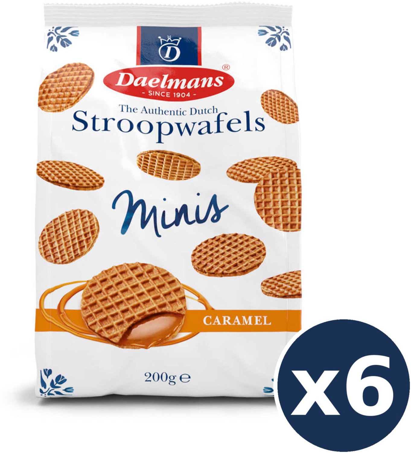 Daelmans 6-Pack Bundel Mini Karamel Stroopwafels – 6 x 200g Hersluitbare Zakken, Traditioneel Hollands Recept uit 1904
