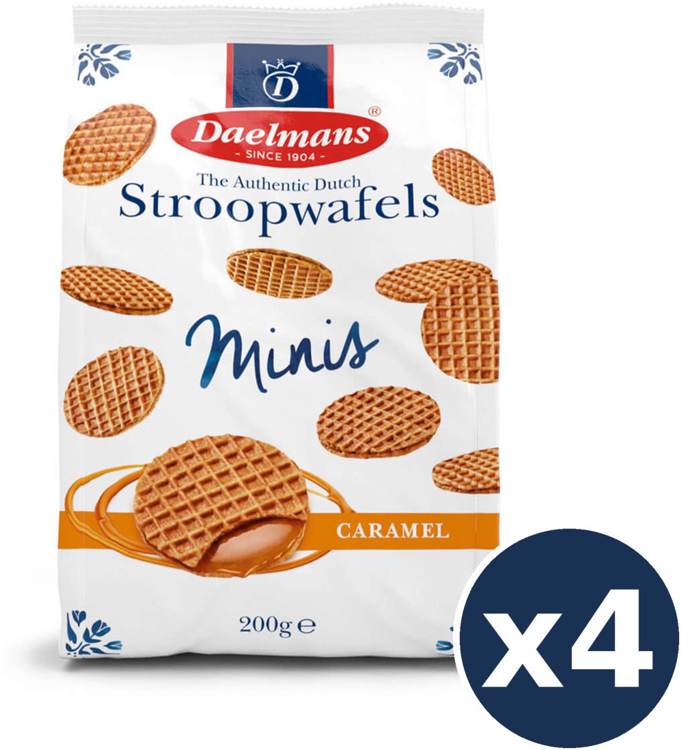 Daelmans 4-Pack Bundel Mini Karamel Stroopwafels – 4 x 200g Hersluitbare Zakken – Traditioneel Hollands