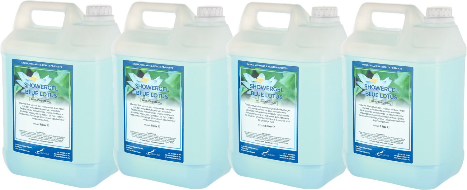 Claudius Douchegel Blue Lotus 5 liter - set van 4 stuks - showergel - navulling - voordeelverpakking