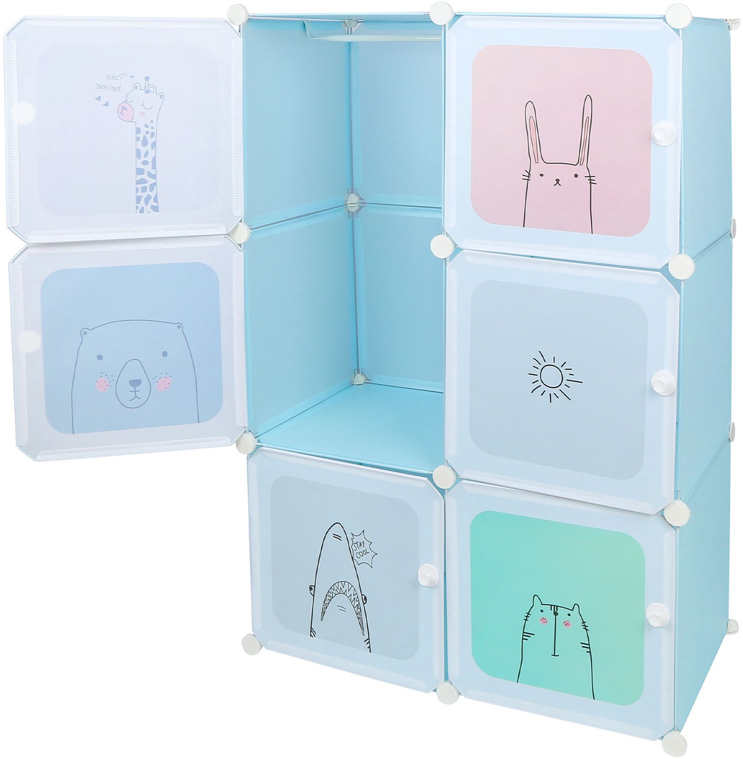 PIPIPOXER Kledingkast - vakkenkast - Kunststof - Modulaire Wandkast- 6 Opslagvakken- 74 x 37 x 110 cm - blauw