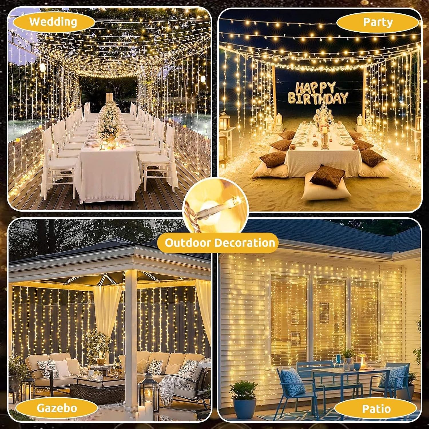 1 stuk-lamp gordijn-6m x 3m 600LED lamp string gordijn-8 patronen kerst verlichting voeding-waterdicht-raam lamp string-geschikt voor de muur kamer balkon buiten interieur-kerst decoratie (warm wit) – foto 2