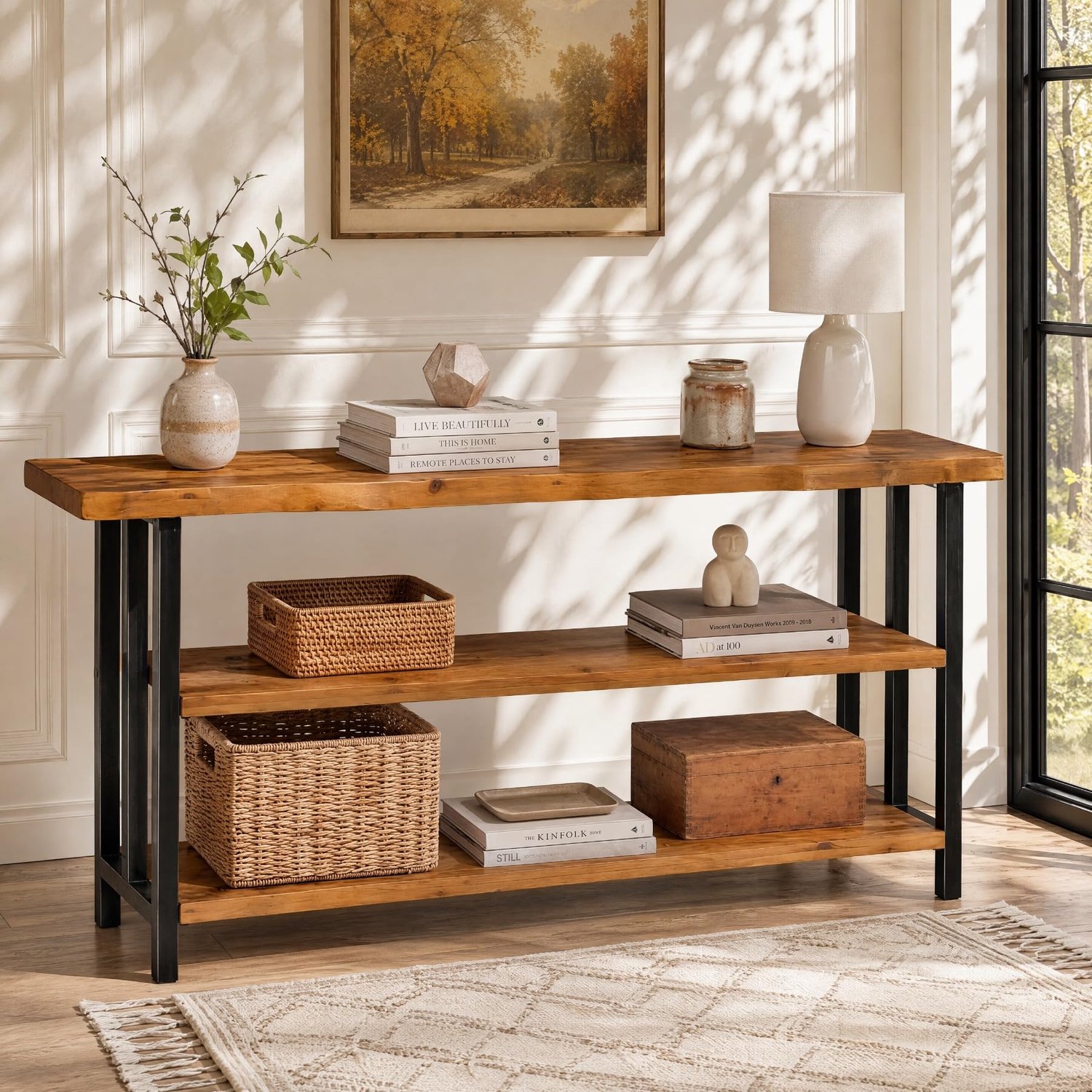 LITTLE TREE Massief Houten Console Tafel - 160 x 30 x 84 cm - Live Edge Design - Voor Entree En Hal - Bruinzwart