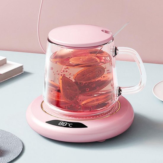 Elektrische bekerwarmer - Warme onderzetter met constante temperatuur - Digitaal led-display - 3 standen voor gelijkmatige verwarming van dranken - Automatische uitschakelfunctie - Voor koffie, melk en thee - Bureau-gadget voor thuis/kantoor - Roze — afbeelding 3
