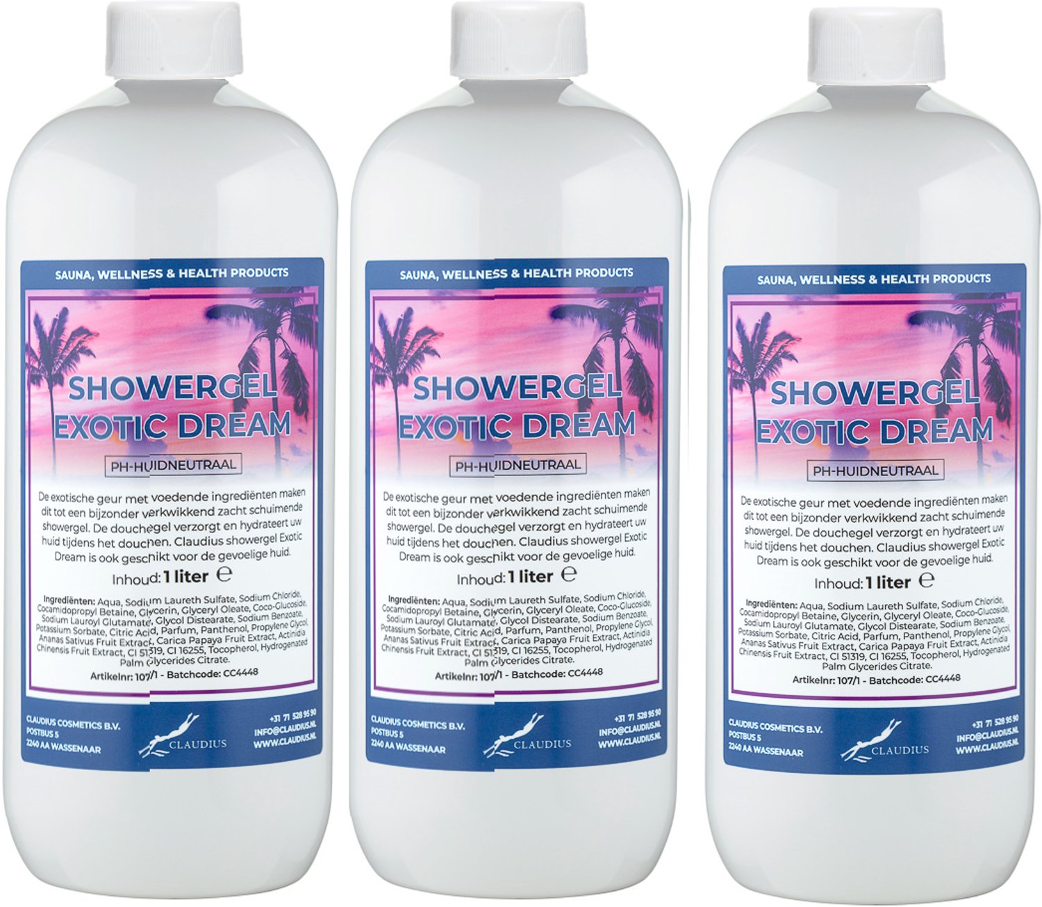 Claudius Douchegel Exotic Dream 1 liter - set van 3 stuks - showergel - navulling - voordeelverpakking