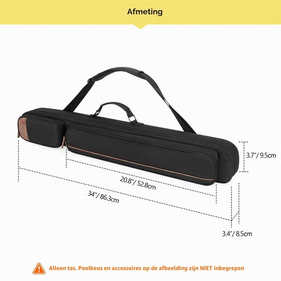 Biljartkeu Tas 2x2 Zwart Nylon - Pool Keu Draagtas - Waterbestendig Nylon - Voor Biljart En Snooker — afbeelding 3
