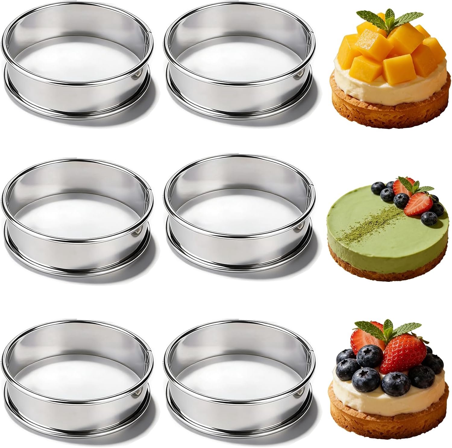 KZQ 6 Stuks 10 cm muffinring – bakvorm – muffinring met antiaanbaklaag – 304 roestvrij staal
