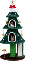 COSTWAY 137 cm Kerst Kattenboom Schattige Katten met 2 Holen Krabstam Krabplank Hangende Bal in Kerstboom Design voor Huiskatten Groen