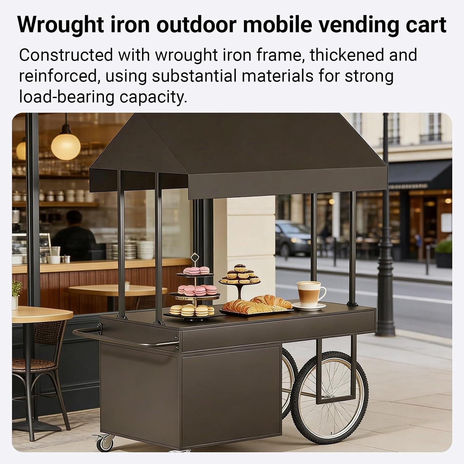 Mobiele Markt- en Verkoopkraam met Overkapping 140 x 70 x 200 cm – Verrijdbare Buitenstand, Presentatiewagen, Foodkraam en Beursstand met Wielen, Opklapbaar en Weerbestendig voor Markten, Festivals en Evenementen