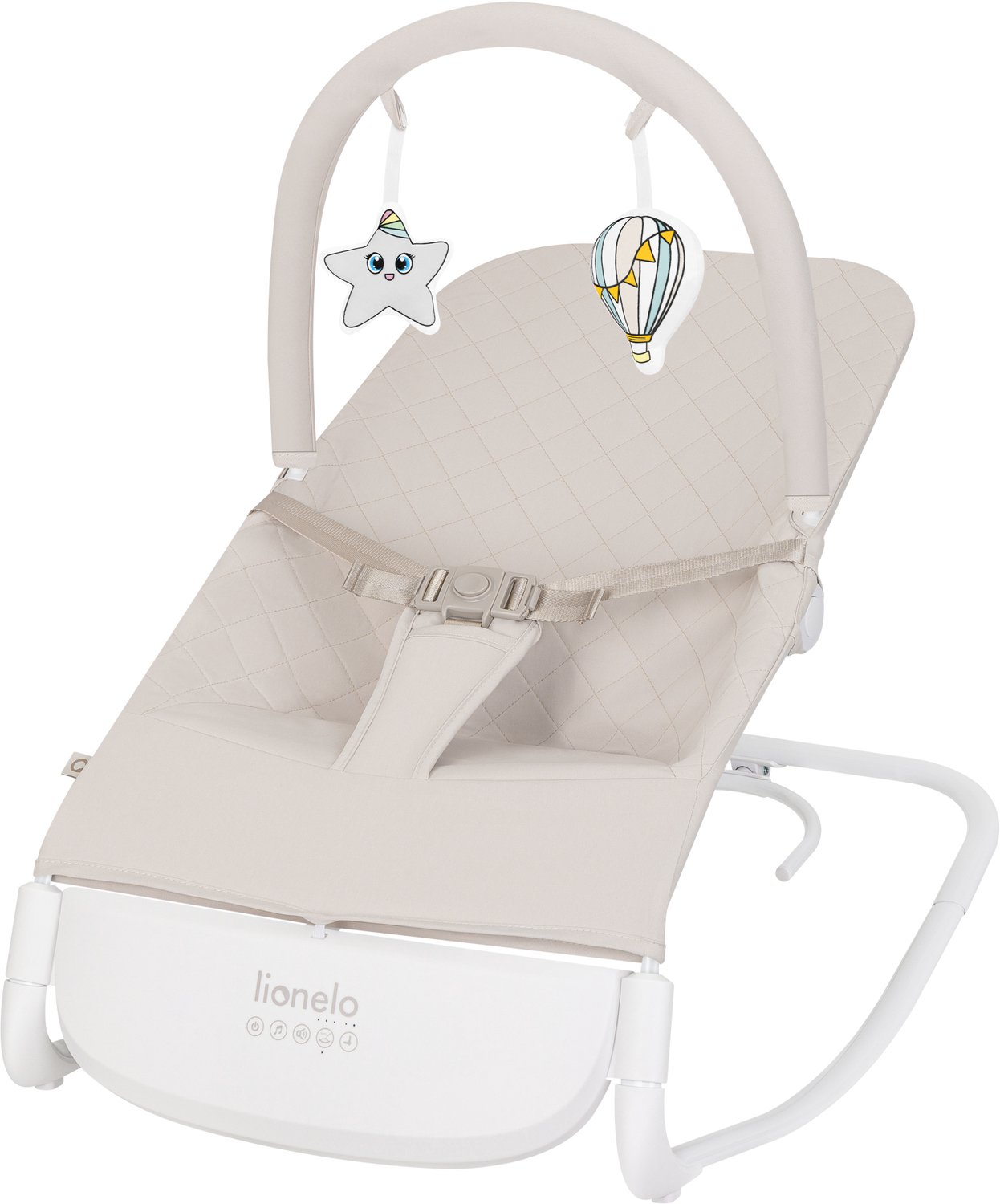 Lionelo Vinci Elektrische Wipstoel – Babywipstoel vanaf Geboorte – 3 Snelheden – Bewegingssensor – 3 Standen Rugleuning – Ultra Quiet 30 dB – Timer 30/60 min – Rocking Lock – Natuurgeluiden & Melodieën – 3-Puntsgordel – EasyWash Cover – USB-C – foto 4