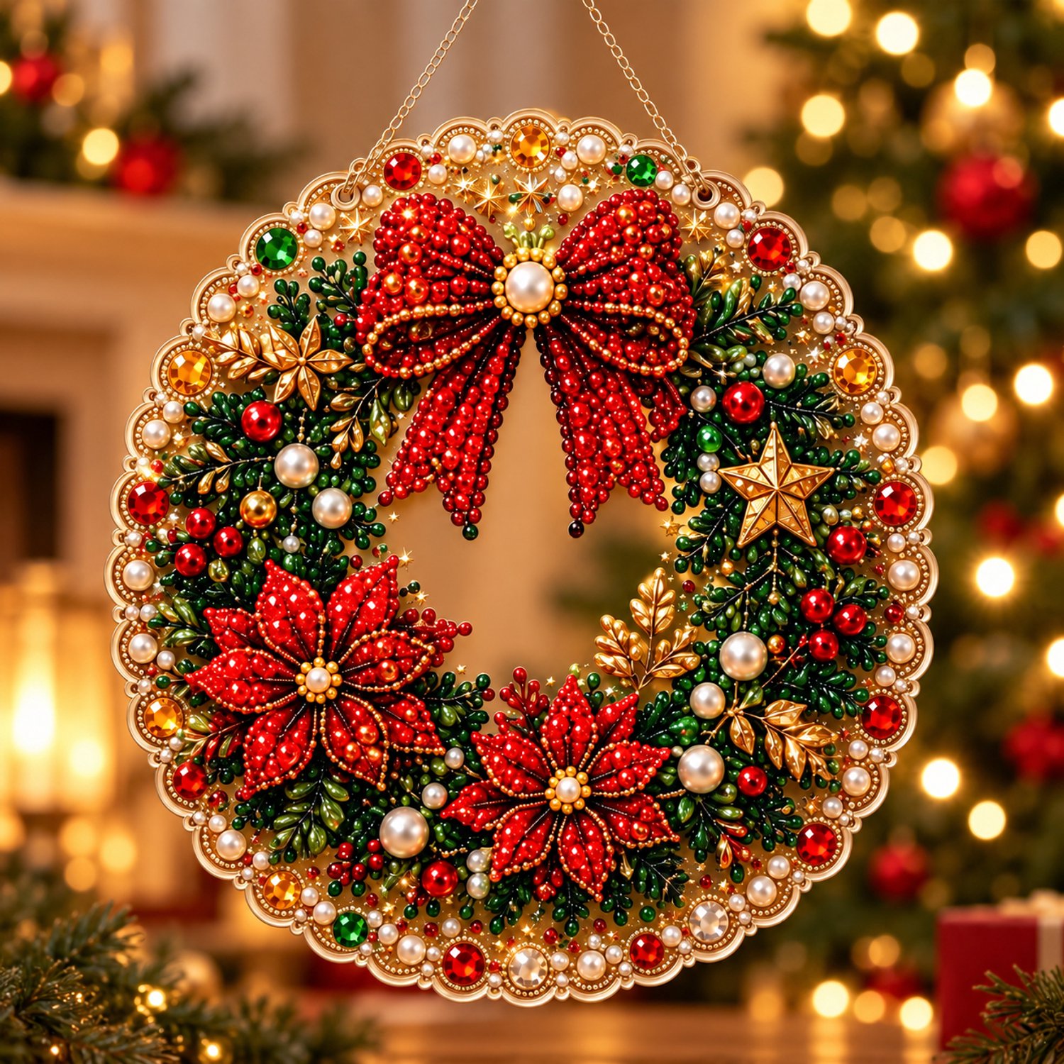 Diamond Painting Kerstkrans - Kerst Parel Diamond Painting - DIY Kerst Decoratie - Creatieve Knutselset voor Volwassenen & Kinderen - Muurdecoratie