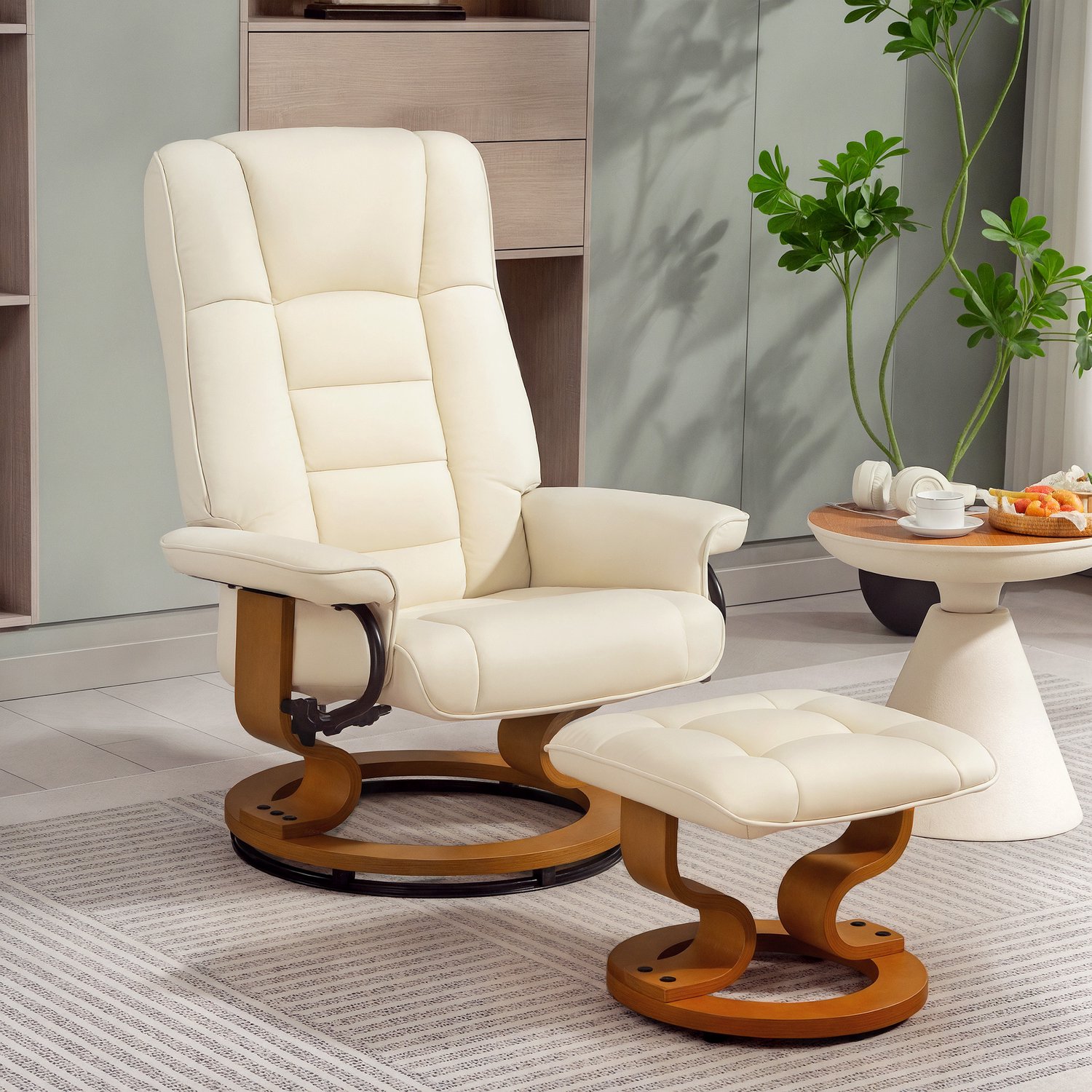 MUVANO Relaxstoel - Draaibare fauteuil voor woonkamer - Kunstleder relaxstoel met hoge rugleuning - Relaxstoel met verstelbare rugleuning - 76x85x104 cm - 360 graden draaibare basis - Ideaal voor ontspanning - Beige
