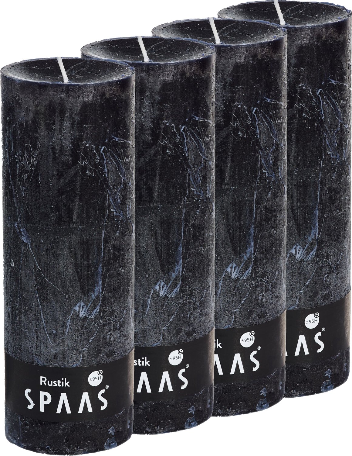 SPAAS Rustieke Stompkaarsen 70/190 mm - Zwart - circa 95u - 4 kaarsen