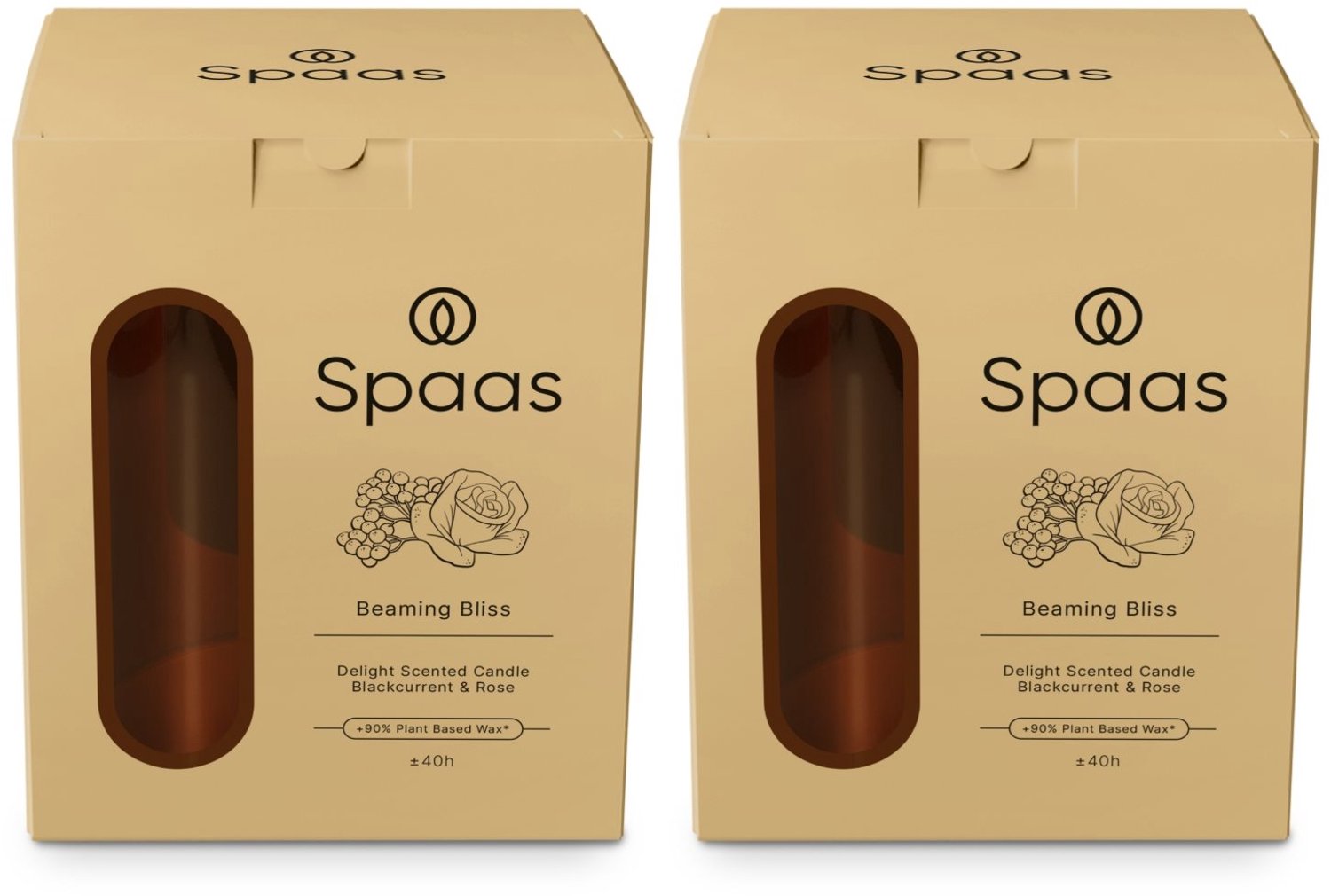 SPAAS Delight Geurkaars in glas - Set van 2 Geurkaarsen - Zwarte bessen en Rozen - Large - circa 40u - Beaming Bliss Ivoor Beaming Bliss