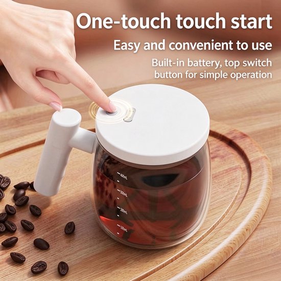 1 stuk ‑ elektrische zelfroerbeker ‑ automatische roerbeker - shakebeker - melkpoederbeker ‑ glas materiaal - USB-opladen - 400ml ‑ koffie, melkpoeder, thuis, kantoor ‑ wit — afbeelding 4