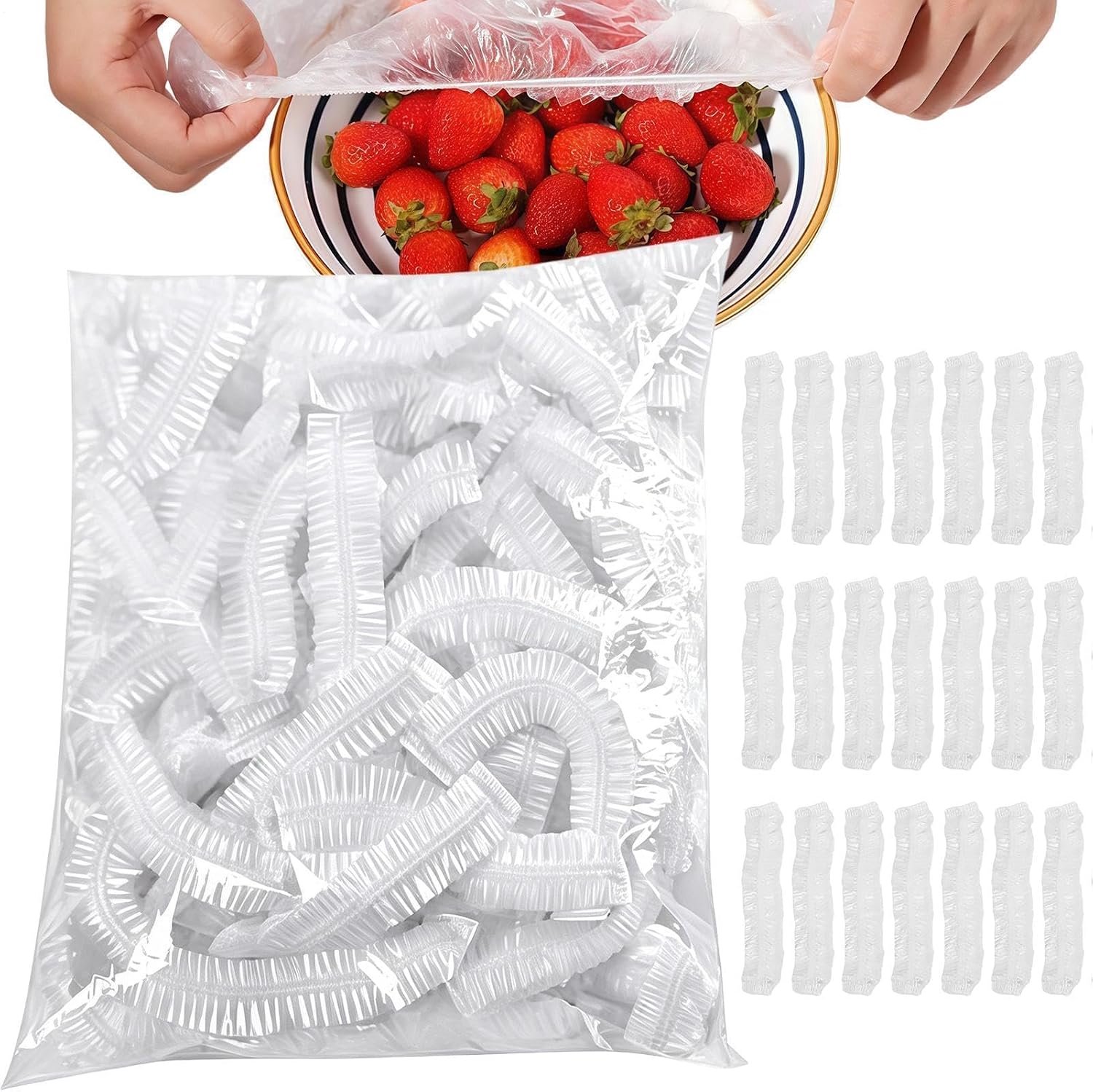 Elastische Voedseldeksels - 100 stuks - Flexibele Dekkleden- Flexibele Dekkleden - Elastische Afdekfolie Voedselhoes KLEUR voor Vershouden van Voedsel, Maaltijden, Gerechten en Fruit - Transparant - tot max 38 cm