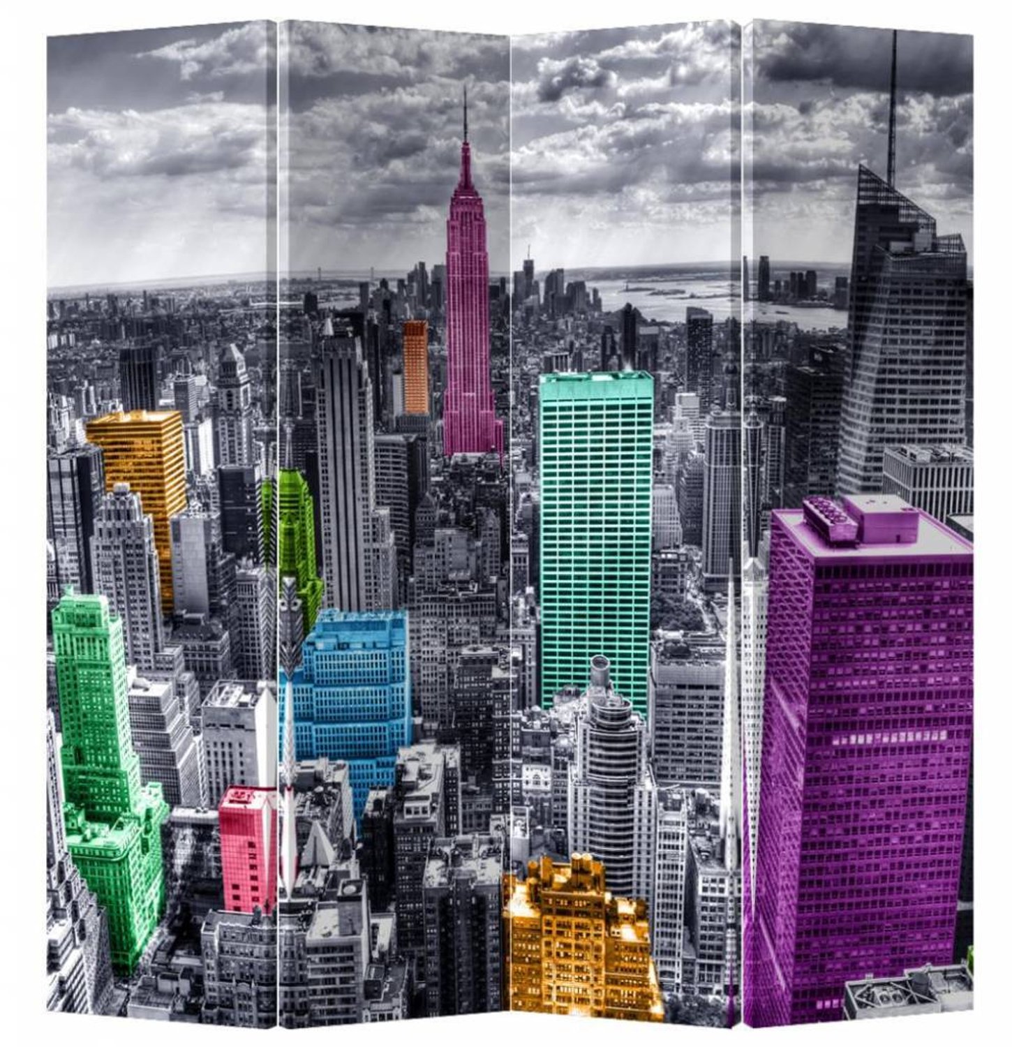Fine Asianliving Kamerscherm Scheidingswand B160xH180cm 4 Panelen Skyview New York Multicolour, Grijs