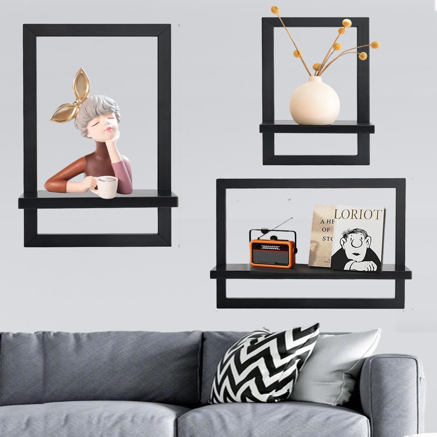 Wandrek - Rechthoekig met metalen frame - Voor woonkamer, slaapkamer en badkamer - Zwart en houtkleur