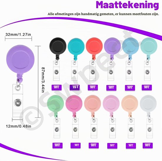 12 Stuks 12 Kleuren 24 Inch Uittrekbare Badge Reel Houder met 360° Rotatable Krokodillenclip - Assortiment voor Verpleegkundigen, Studenten en Docenten — afbeelding 5