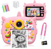 Peblo® Digitale Kindercamera met Foto Printer - Fototoestel voor Kinderen - Speelgoedcamera - Selfie Camera - Kinder Fotocamera Instant Print- Speelgoed Video Camera Kind - Vlogcamera Kids - SD Kaart 16GB - Unicorn Roze